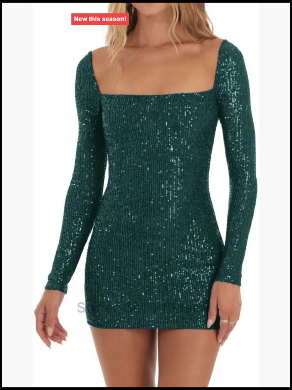 Long Sleeve Sequin Bodycon Mini Dress Square Neck Backless